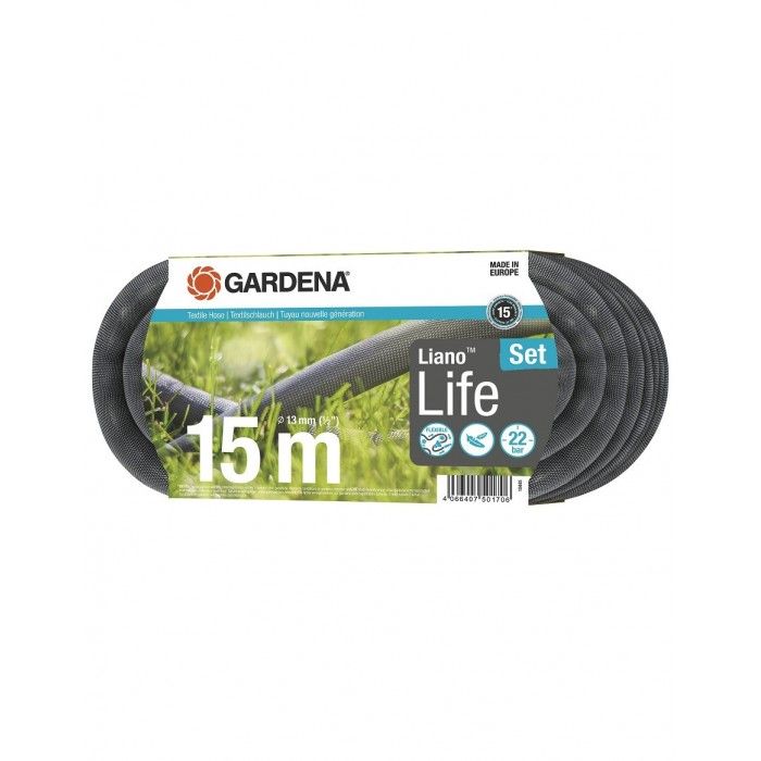 Шланг Gardena Liano Life садовий текстильний 13 мм (1/2"), 15 м + комплект д/поливу фото 5