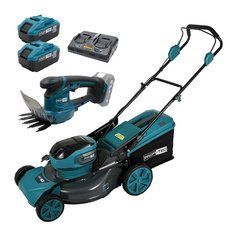 Акционный КОМПЛЕКТ PROFI-TEC: Аккумуляторная газонокосилка EcoCut 51 Pro 40 В (2&times;20 В) + Аккумуляторные ножницы-кусторезы PHT1110 + 2&times;PT2080EP (8.0 Ач), ЗУ QBCD20/4 dual quick, коробка фото 1