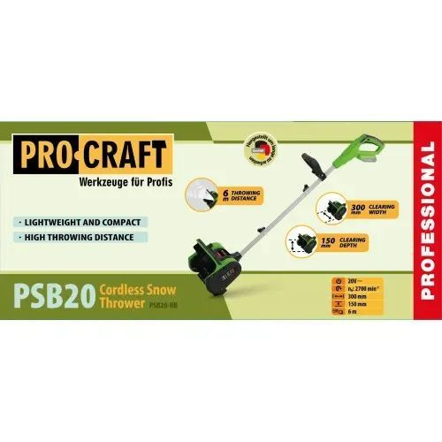 Аккумуляторный снегоуборщик Procraft PSB20 (без акб и зу) фото 2