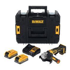 Шліфмашина кутова акумуляторна безщіткова DeWALT, 18В PowerStack 3.5 Аг, d=125 мм, 11000 об/хв, лопатковий (педальний) вимикач, вага 1.56 кг, 2 акумулятори XR Li-Ion PowerStack 18 В 3,5 Аг, зарядний пристрій, валіза TSTAK фото 1