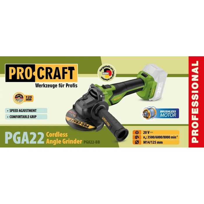 Аккумуляторная болгарка Procraft PGA22 (без акб и зу) фото 2