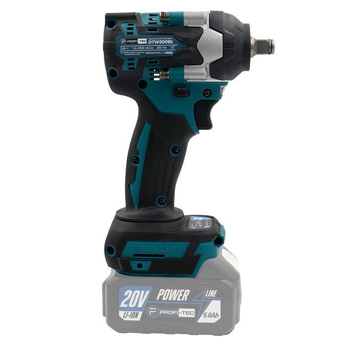 Акумуляторний ударний гайковерт PROFI-TEC DTW500BL (20 В, безщітковий двигун, 350 Нм, хвостовик 1/2&Prime;), головки 13, 17, 19, 21 мм, КЕЙС фото 3
