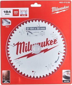 Пильний диск Alu PFTE MILWAUKEE, діаметр 184х30х2,4мм, 54 зуб. фото 1