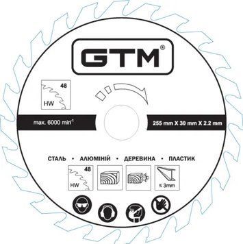 Диск пиляльний GTM 255*30*2,2/1,7мм (11435) фото 1