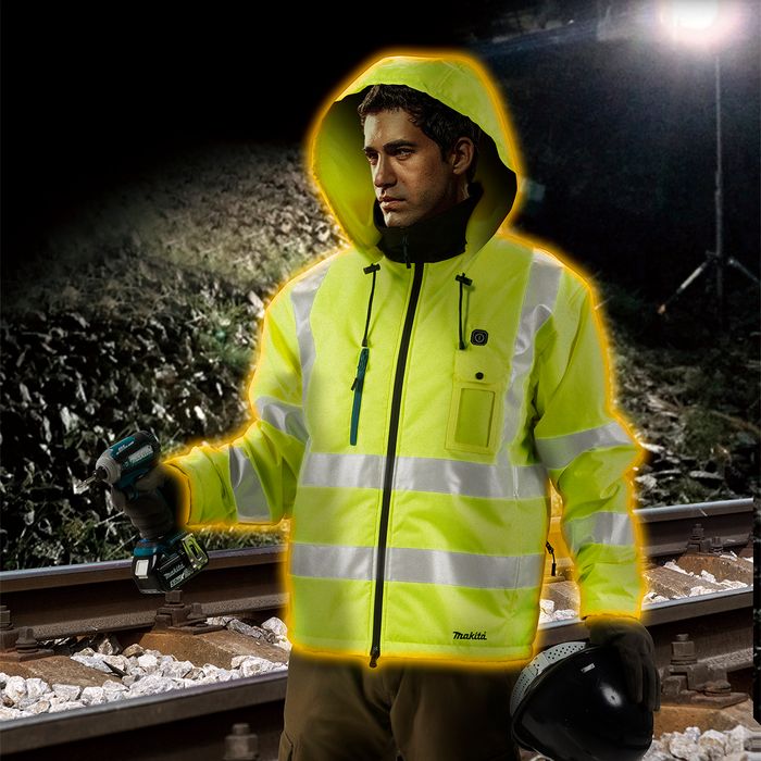 Аккумуляторная куртка со светоотражателями и подогревом Makita CJ106DZL фото 5