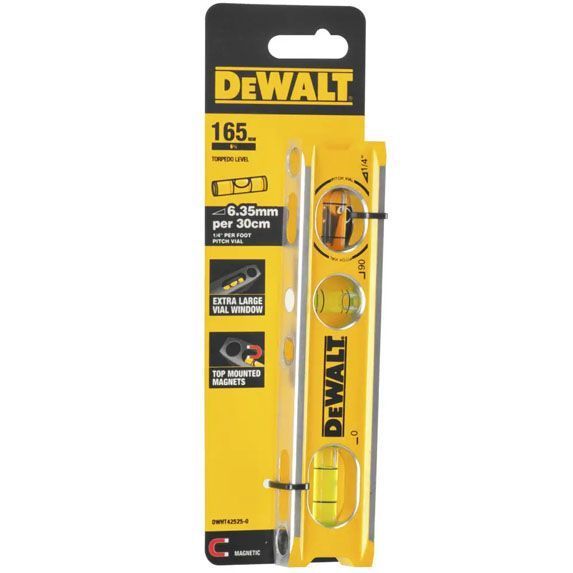 Рівень BILLET TORPEDO з алюмінію завдовжки 165 мм з 3 капсулами та магнітами DeWALT DWHT42525-0 фото 4