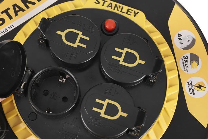 Подовжувач на катушці STANLEY, 20 м, кабель 3&times;1,5 мм&sup2;, 16 А, 4 розетки, з тепловим захистом фото 5