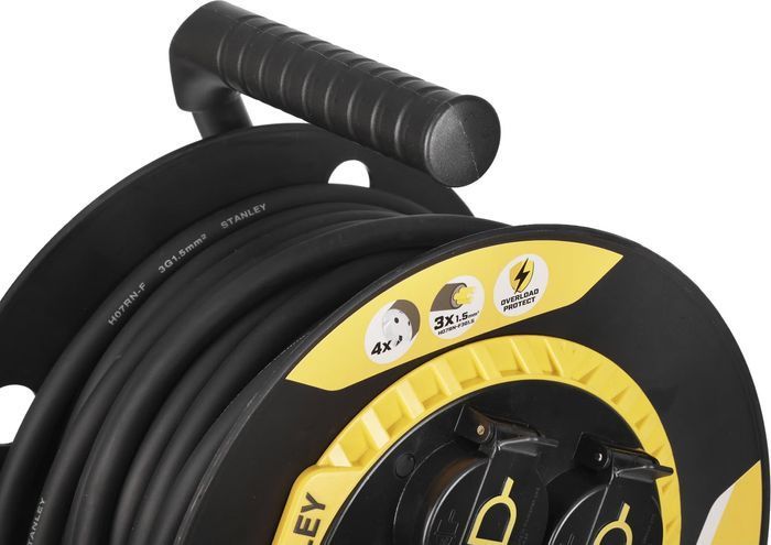 Подовжувач на катушці STANLEY, 20 м, кабель 3&times;1,5 мм&sup2;, 16 А, 4 розетки, з тепловим захистом фото 4