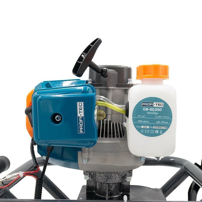 Мотобур PROFI-TEC GB-52/250 (1,4 кВт / 1,9 к.с., 51,7 см&sup3;, бури: 80, 100, 150, 200, 250 мм, посилена рама, БЕЗ БУРОВОЇ НАСАДКИ фото 9