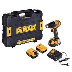 Дриль-шурупокрут DeWALT, безщітковий, XR Li-Ion 18 В, 5 Аг, 65 Нм, 450-1650 об/хв, патрон 13 мм швидкозатискний, кількість швидкостей - 2, вага 1.1 кг, 3 акумулятори, зарядний пристрій, валіза TSTAK фото 1