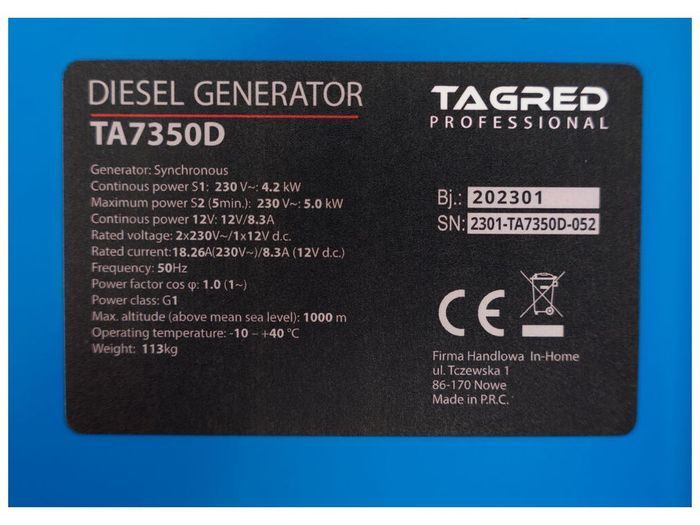 Дизельный генератор TAGRED TA7350D фото 3