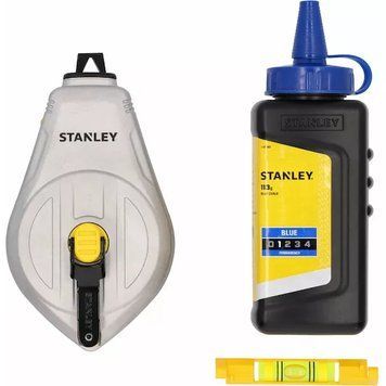 Разметочный шнур STANLEY STHT47111-0, в комплекте, 30 м, синий меловой порошок, подвесной уровень. фото 1