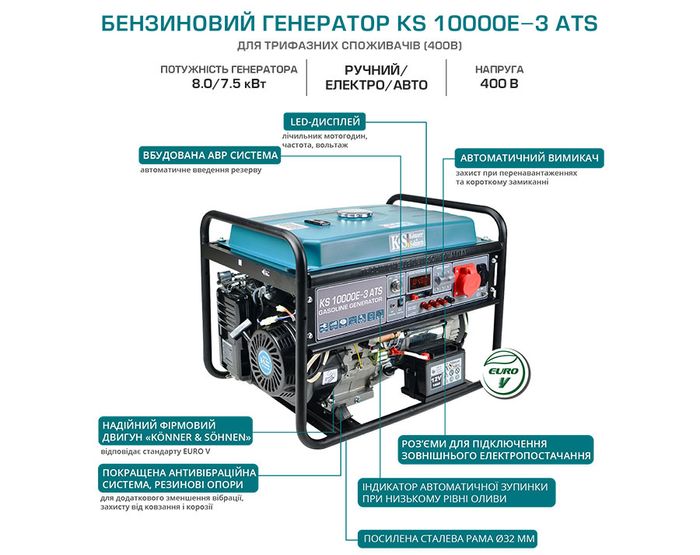 Бензиновий генератор Könner & Söhnen KS 10000E-3 ATS фото 8